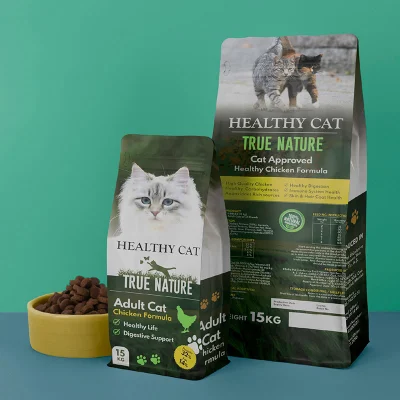 Bolsas de envasado de alimentos para mascotas para perros y gatos de fondo plano Ziplock impresas personalizadas