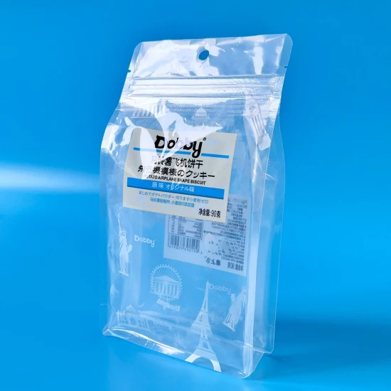 Bolsa de embalaje de fondo plano para alimentos de arroz con cremallera reciclable transparente al por mayor PE/PE personalizado